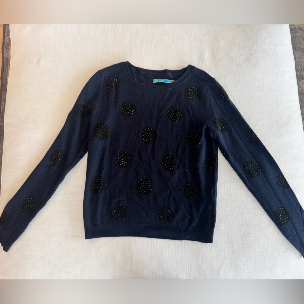 Alice + Olivia 100% Wool Navy Blue polka dot Knit Sweater